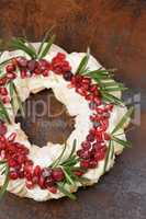 Christmas wreath made of meringue