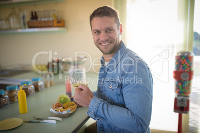 Man having meal in restaurant