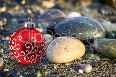 Christmas beach: decoration for the Christmas tree on the beach.