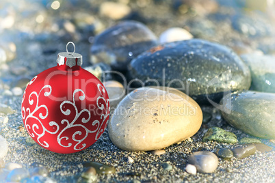 Christmas beach: decoration for the Christmas tree on the beach.