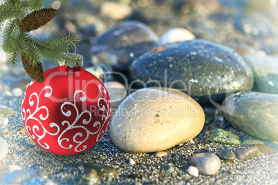 Christmas beach: decoration for the Christmas tree on the beach.