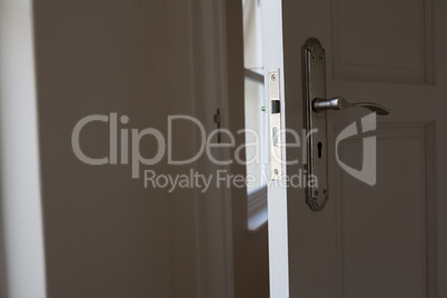 Exterior door handle and security lock on metal frame