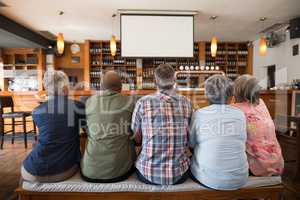 Friends watching soccer on projectors