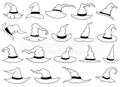 Illustration of different witch hats