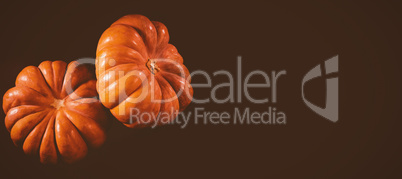 Close up of pumpkins against black background