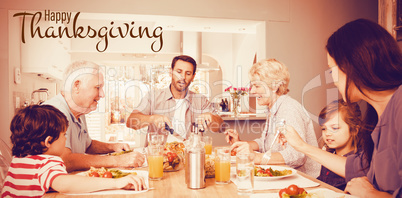 Composite image of illustration of happy thanksgiving day text greeting