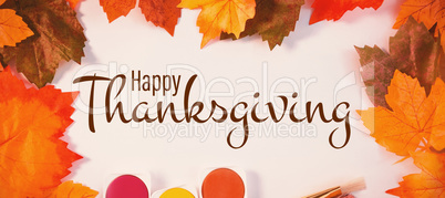 Composite image of illustration of happy thanksgiving day text greeting