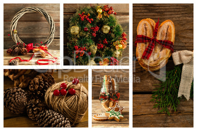 Several Christmas decoration and pine cone