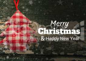 merry Christmas and happy new year text on Christmas background with snow