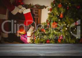 Wooden floor with Christmas theme background