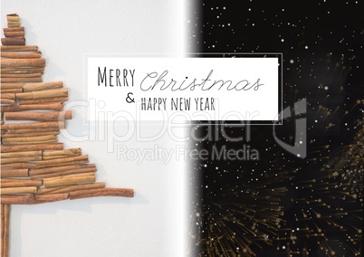 merry Christmas and happy new year text on Christmas background with snow