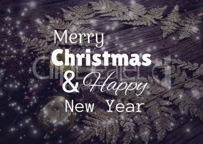 merry Christmas and happy new year text on Christmas background with snow