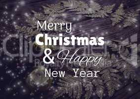 merry Christmas and happy new year text on Christmas background with snow