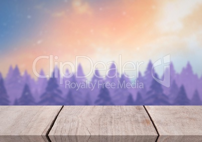 Wooden floor with Winter theme background