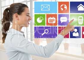 Media interface and Businesswoman pointing