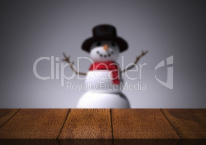 Wooden floor with Snowman Christmas theme background