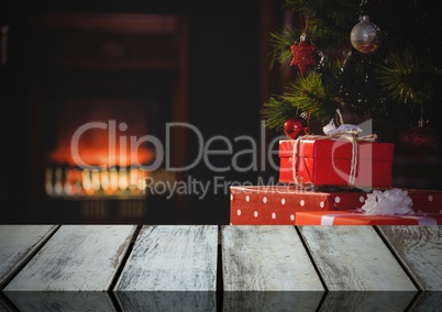 Wooden floor with Christmas theme background