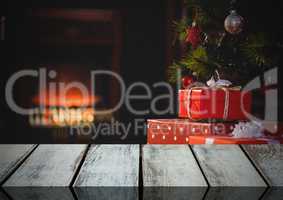 Wooden floor with Christmas theme background