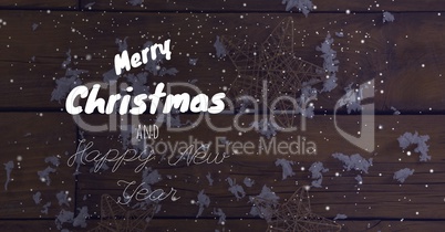 merry Christmas and happy new year text on Christmas background with snow