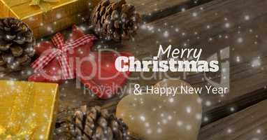 merry Christmas and happy new year text on Christmas background with snow