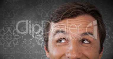 Man looking up with wallpaper pattern background