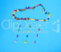 figure of a cloud of multi-colored wooden letters
