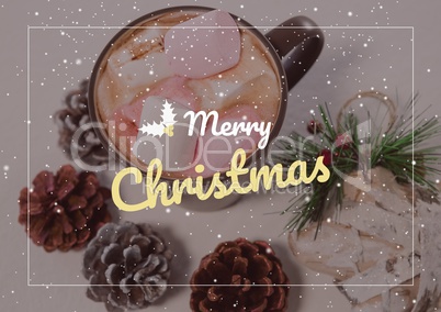 merry Christmas text on Christmas background with snow