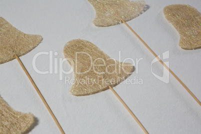 Handmade christmas decoration arranged on white background