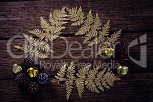 Christmas decoration on wooden plank