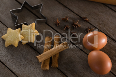 Eggs, cookie cutter, cookies, cinnamon and anise