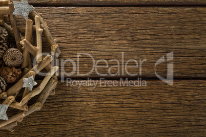 Christmas decorations on wooden table