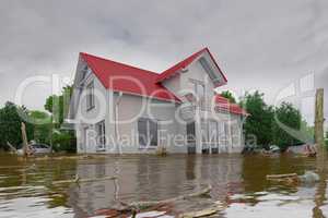 3d render - flooding blue house