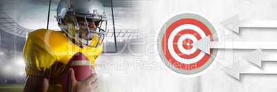 American football player with stadium transition and arrows pointing to target