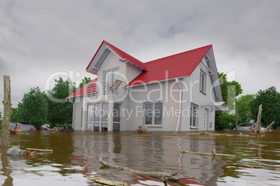 3d render - flooding blue house