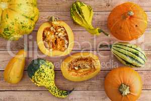 3d render - pumpkins on a wooden table