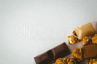 Chocolates over white background