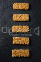 Granola bars arranged in row