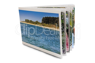 Colorful photo album on white background.