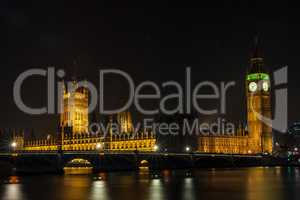 Houses of Parliament, Big Ben and Westminster Bridge, London at