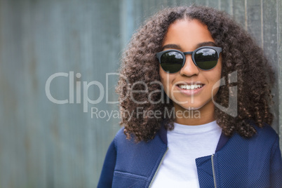 Happy Mixed Race African American Teenager Woman In Sunglasses