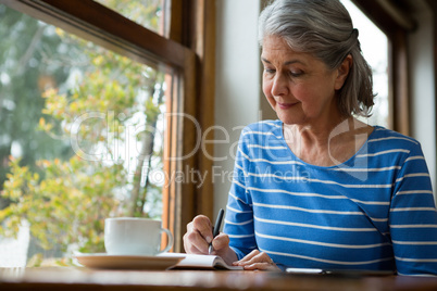 Senior woman writing in a diary