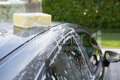 Soaked wet sponge kept on roof of car