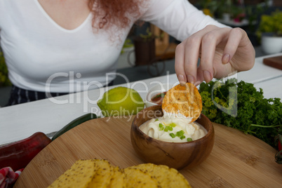 Woman eating mexican food