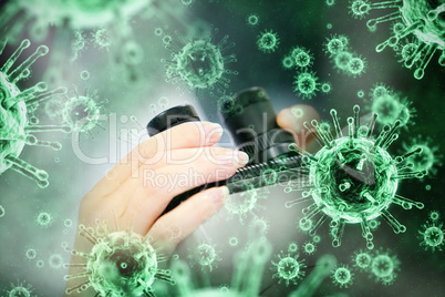Composite image of digital image of green virus