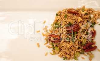 Healthy pecan nut brown rice with cilantro