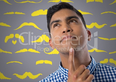 Man looking up with moustache background