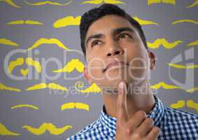Man looking up with moustache background
