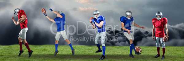 american football players wide on field