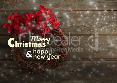 merry Christmas and happy new year text on Christmas background with snow