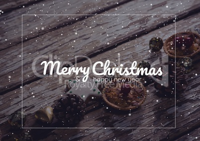 merry Christmas and happy new year text on Christmas background with snow